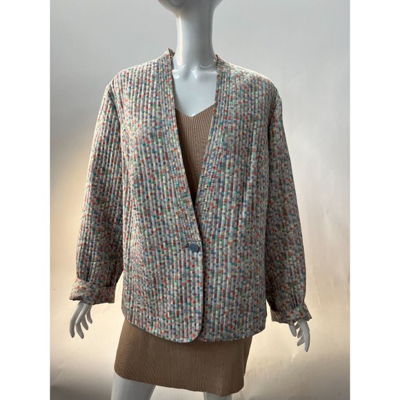 Kate Hill Plus Size Quilted Jacket Size 2X Multi Color Confetti Pattern Silk - Picture 13 of 16